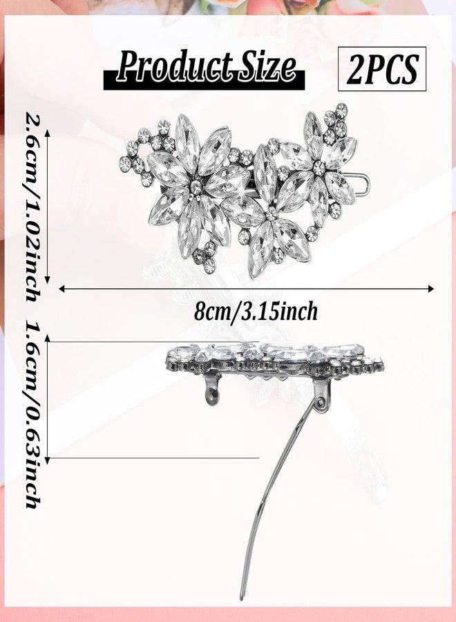 MBAIYO 2Pcs Crystal Flower Hair Clips, Silver Rhinestone Hair Pins Rhinestone Bridal Hair Accessories Diamond Hair Clips Floral Style Wedding Headpiece for Brides Women Girls - Image 5